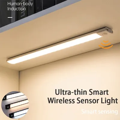 10-60cm LED 야간 조명 모션 센서 캐비닛 조명 얇은 충전식 무선 램프 주방 캐비닛 침실 조명용